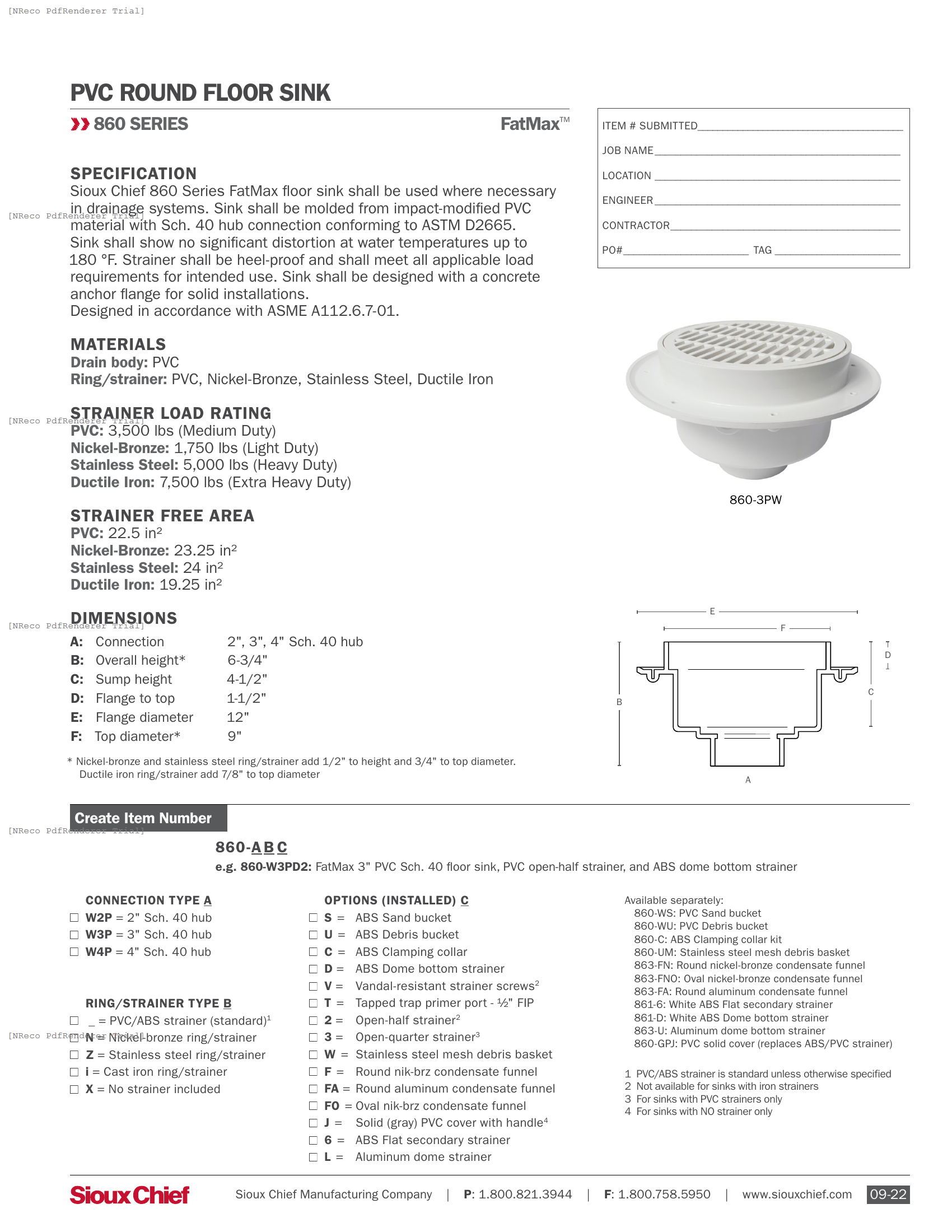860 SERIES - FATMAX ROUND FLOOR SINK - SPEC SHEET.PDF Specification Document